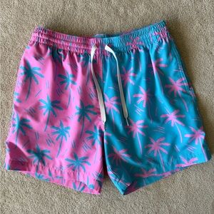 Chubbies Pink & Teal Palm-Print Swim Shorts